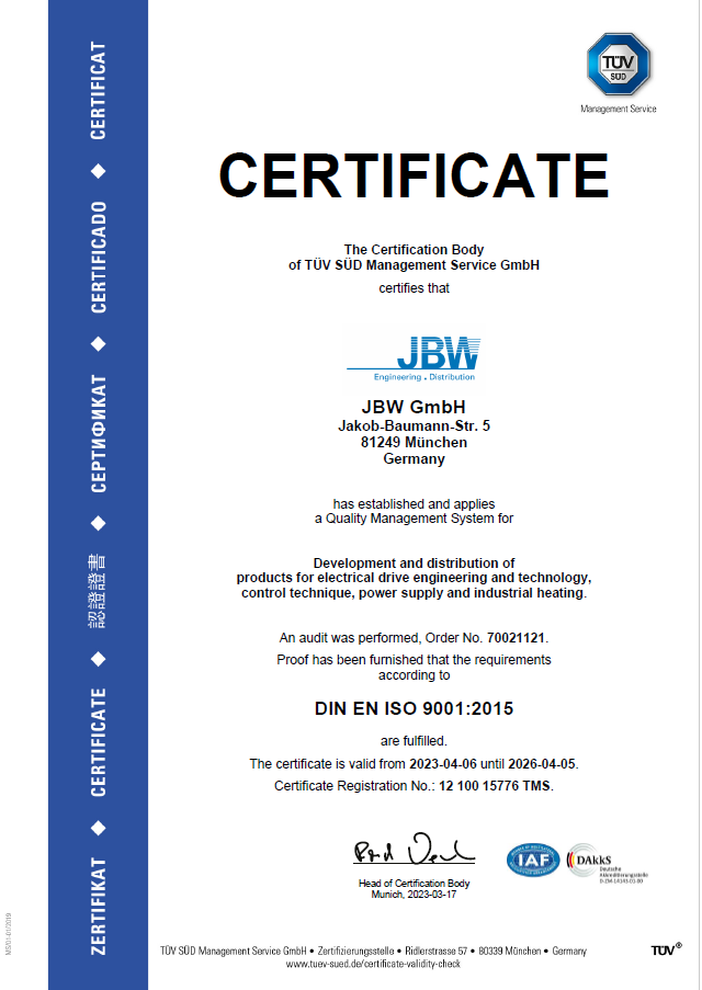 Certificate ISO9001 JBW GmbH 2023-2026